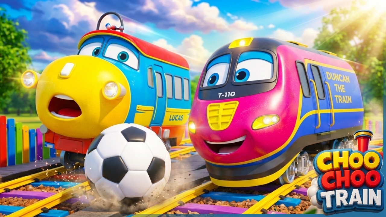 Naughty Train Kicks Giant Football 🚂⚽ | Two Trains Stop the Rolling Ball | Train Cartoon for Kids