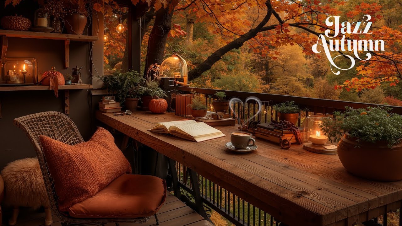 Уютное Осеннее Кафе у Леса 🍂 Атмосфера Джаза с Пением Птиц | Музыка для Учёбы и Спокойного Отдыха