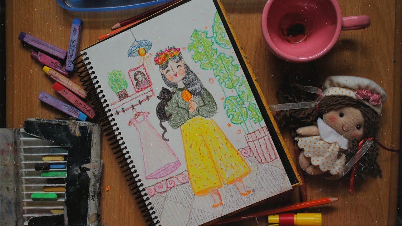 Relaxing Drawing of a Cute Girl and Cat | Soft Pastel Art with Calming Music