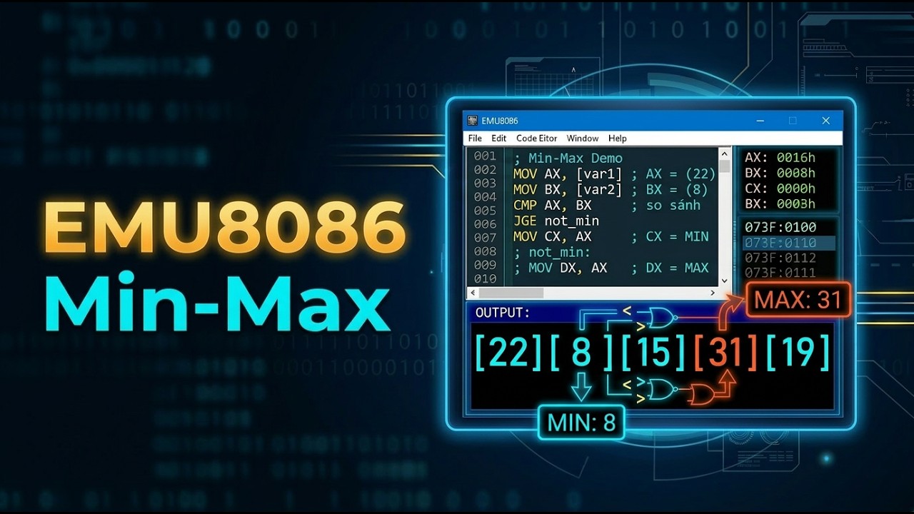 [EMU 8086] Bài 5: Tìm Min – Max của 3 số nhập từ bàn phím | Min Max of Three Numbers in Assembly