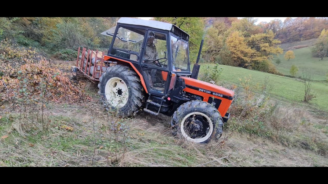 Zetor 6245 - Spuštanje drva niz veliko brdo!