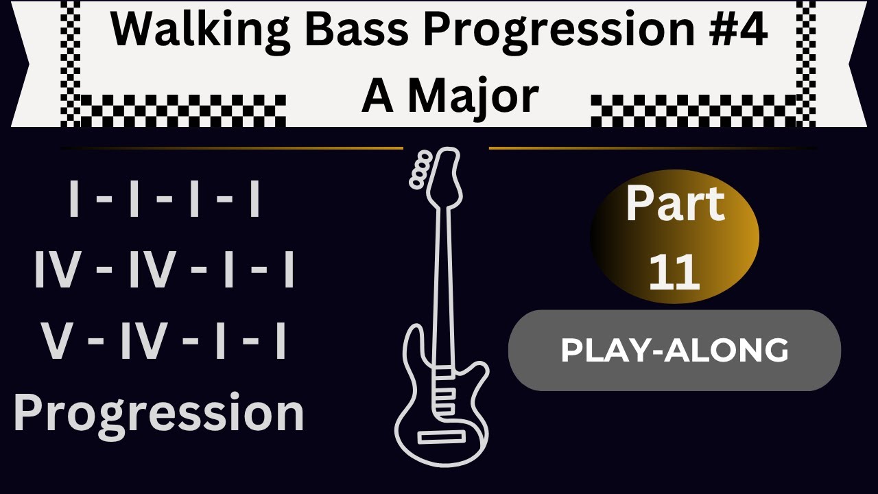 💙 Part 11 Walking Bass Progression #4  A Major Blues (Endurance Builder)