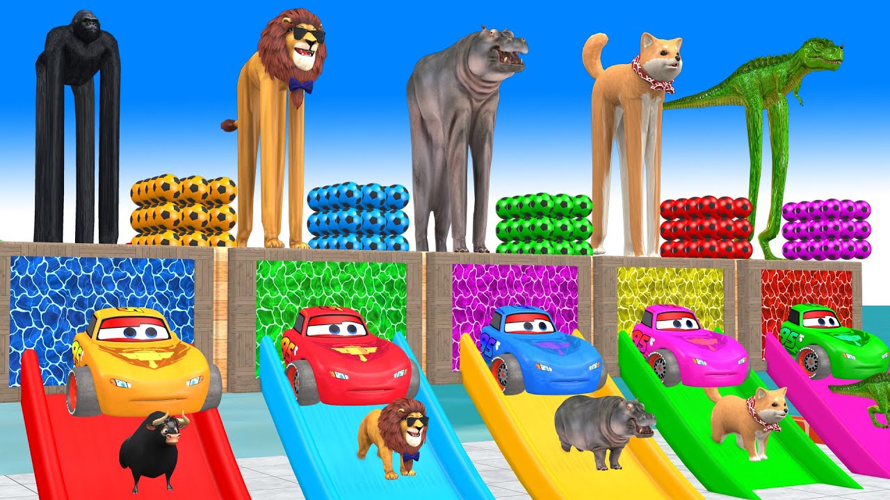 Long Slide Game With Elephant Gorilla Buffalo Hippopotamus Tiger 3d Animal Game Funny 3d Animals