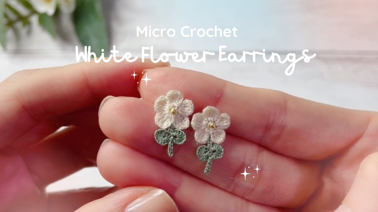 pt. 1 Micro Crochet Flower Earrings / How to crochet a five petals flower with embroidery thread