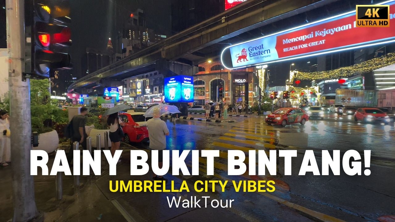 Umbrellas Everywhere! Bukit Bintang Rain Walk 4K 60FPS | KL Night Life
