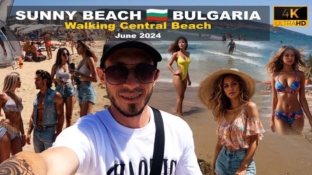 ☀️Sunny day walking ⛱ Sunny Beach Central  beach 🇧🇬 Bulgaria -2024 - June- 4K 60 FPS