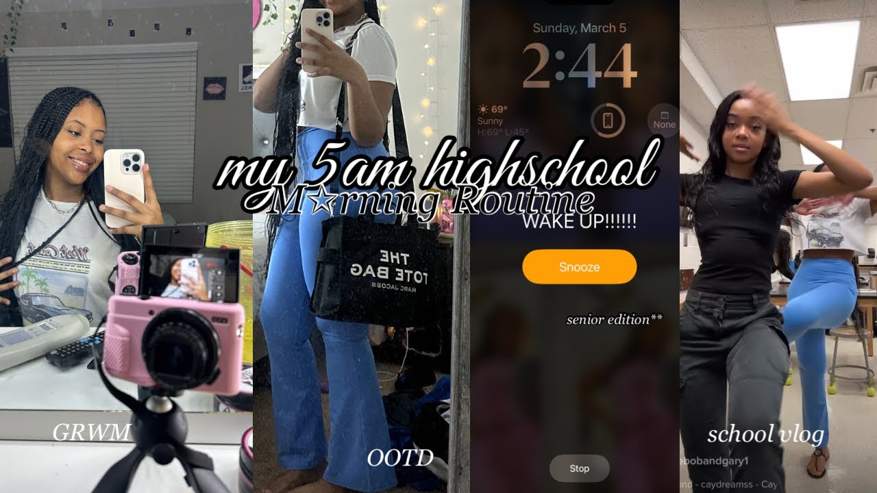 My realistic 5am highschool morning routine *grwm* (senior year) |grwm, school vlog