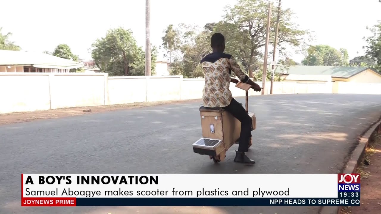 A boy’s Innovation: Samuel Aboagye makes scooter from plastics and plywood – Joy News Prime (1-2-22)