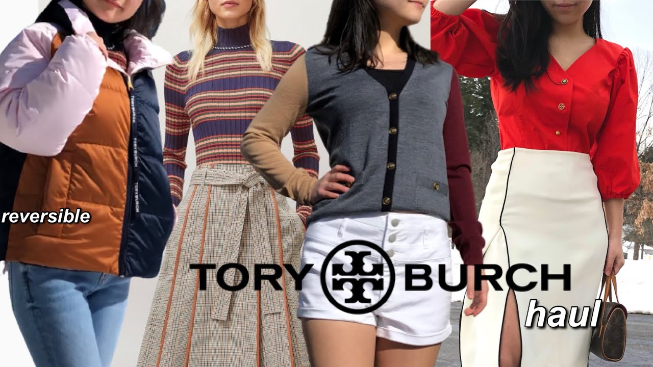 luxury TORY BURCH haul + outfit ideas (reversible puffer, cardigans, blouse, knitwear)
