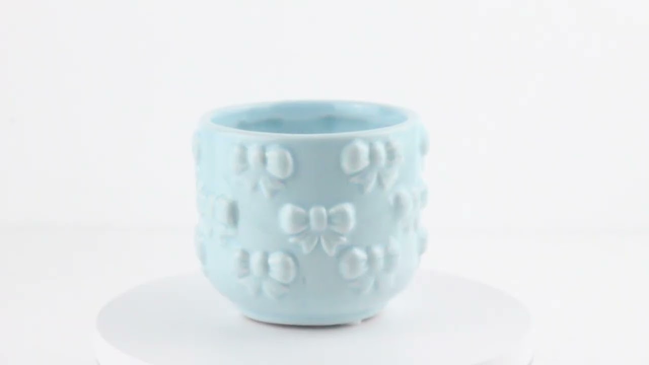 Bomboniera Vasetto Porta Piante Celeste 🌱 | Battesimo Bimbo con Fiocchetti in Porcellana 💙