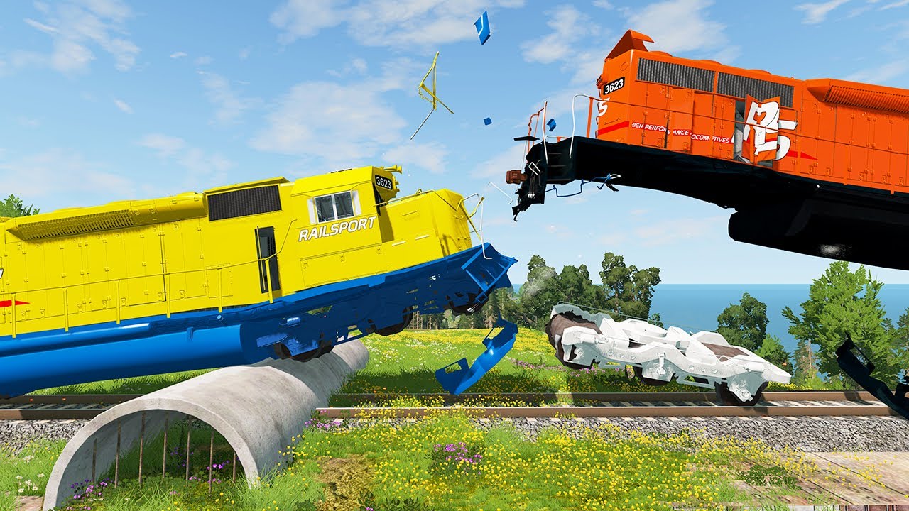 Large Drain Against Long Trains | BeamNG Drive