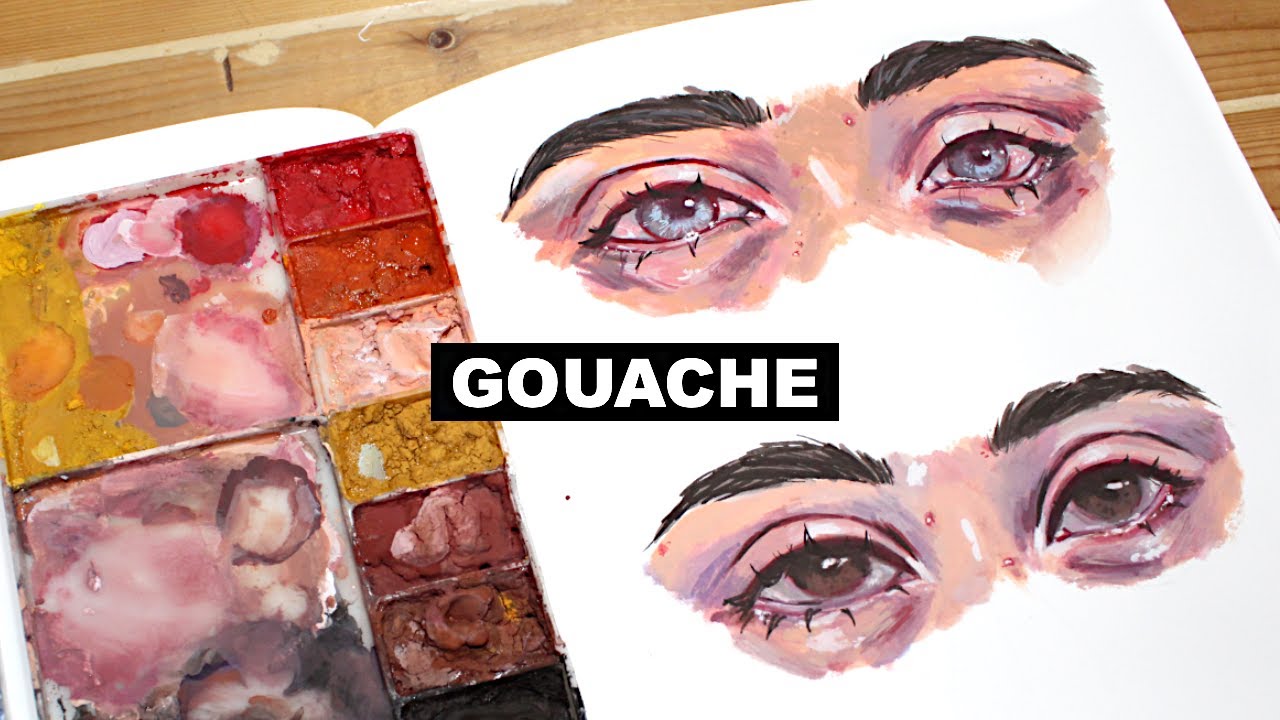 sketching and painting eyes // GOUACHE Sketchbook painting process :)