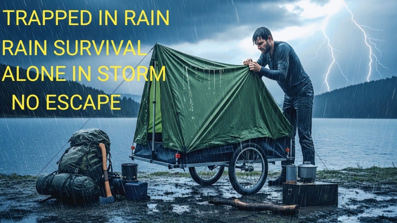 Solo Camping Trapped in Heavy Rain | Extreme Rain Survival
