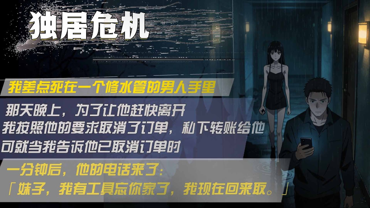 我差點死在一個修水管的男人手裏，那天晚上，為了讓他趕快離開，，我按照他的要求取消了訂單，私下轉賬給他，可就當我告訴他已取消訂單時，一分鐘後，他的電話來了：，「妹子，我有工具忘你家了，我現在回來取。」