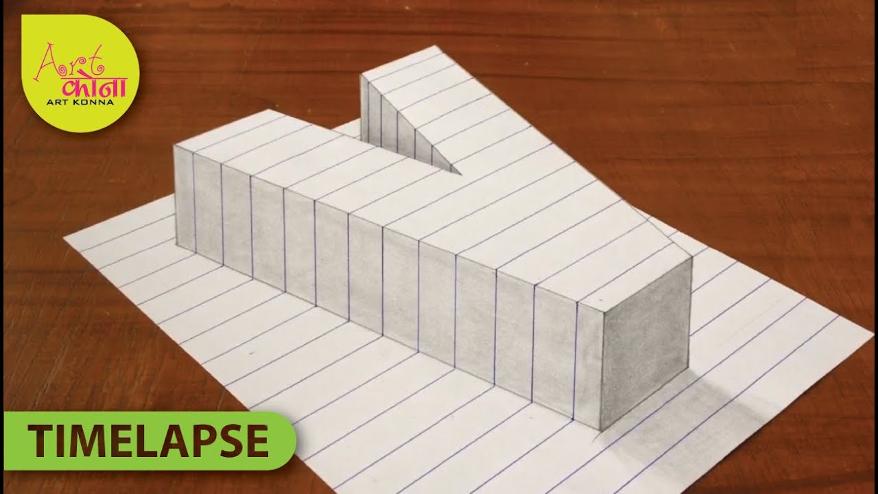 3D Letter V - Draw 3D Alphabet V - 3D Drawing - Easy Trick Art - Art Konna
