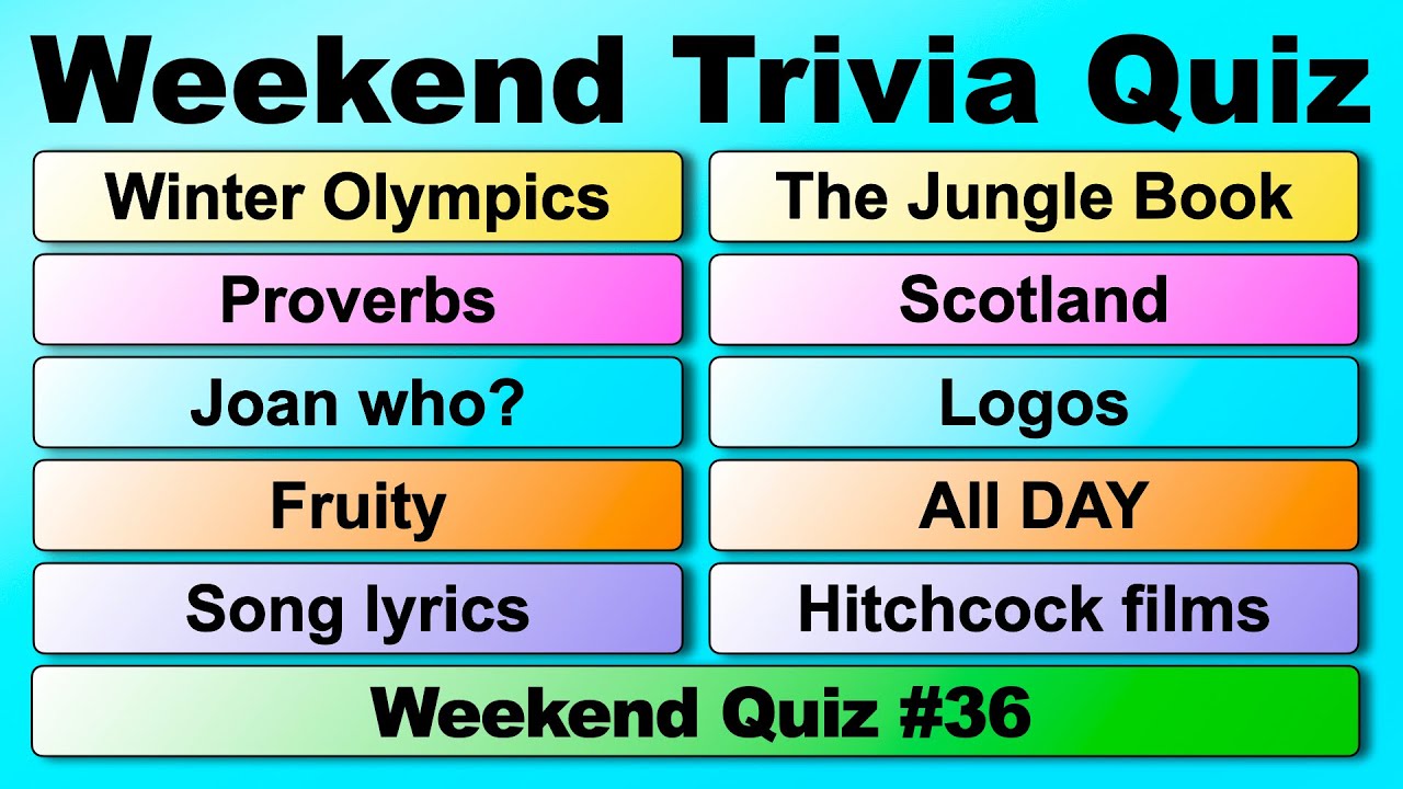 WEEKEND TRIVIA QUIZ #36 - 50 quiz questions to test your general knowledge!