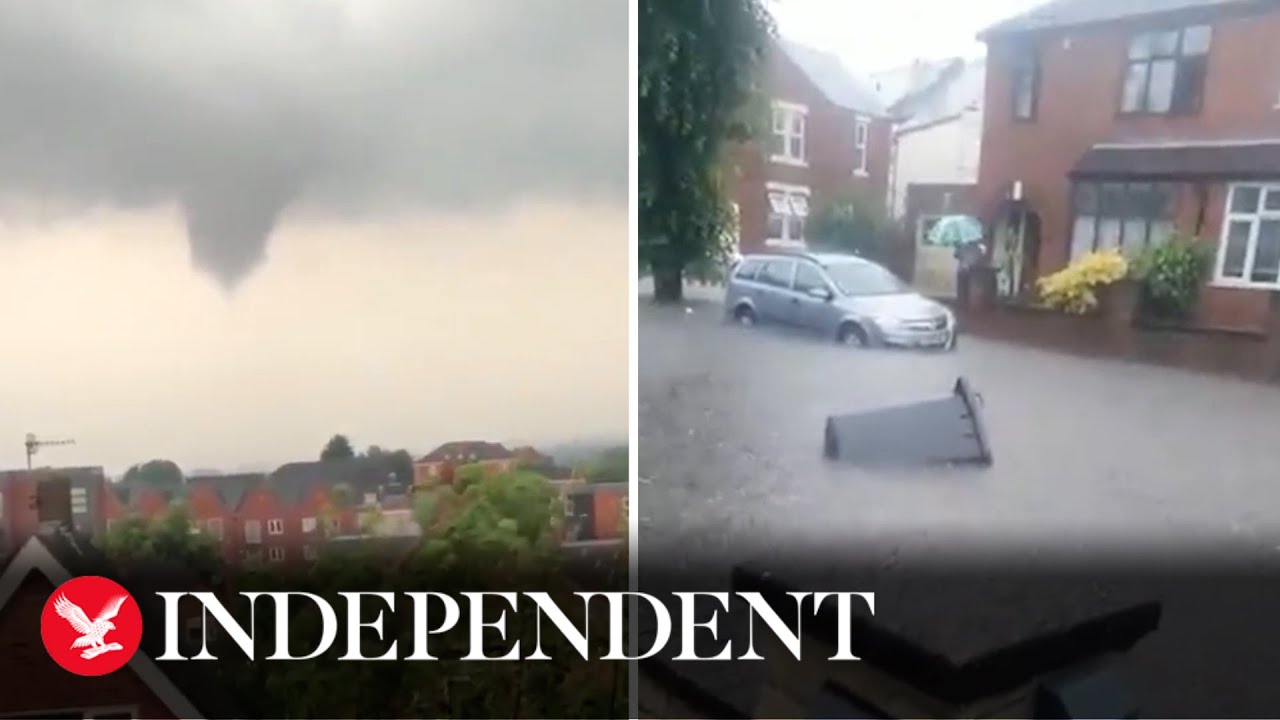 Funnel cloud forms in Nottingham as storms hit England and Wales