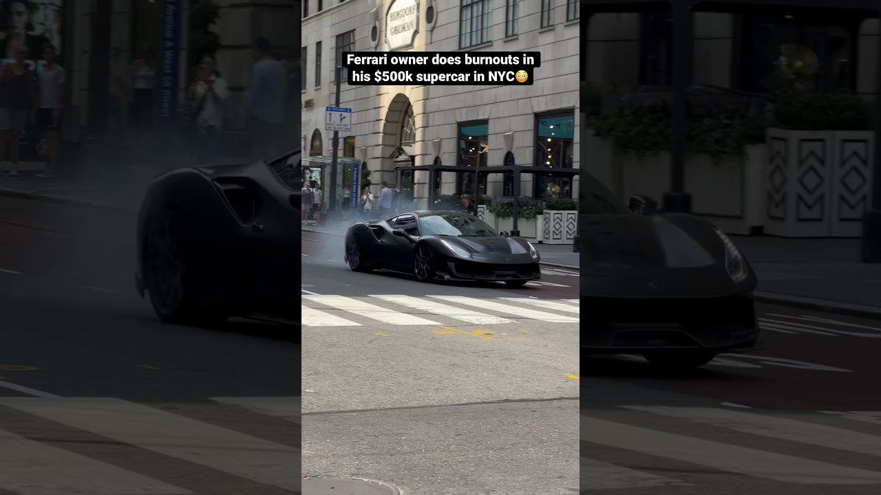 Ferrari owner does burnouts in his $500k supercar in NYC😳