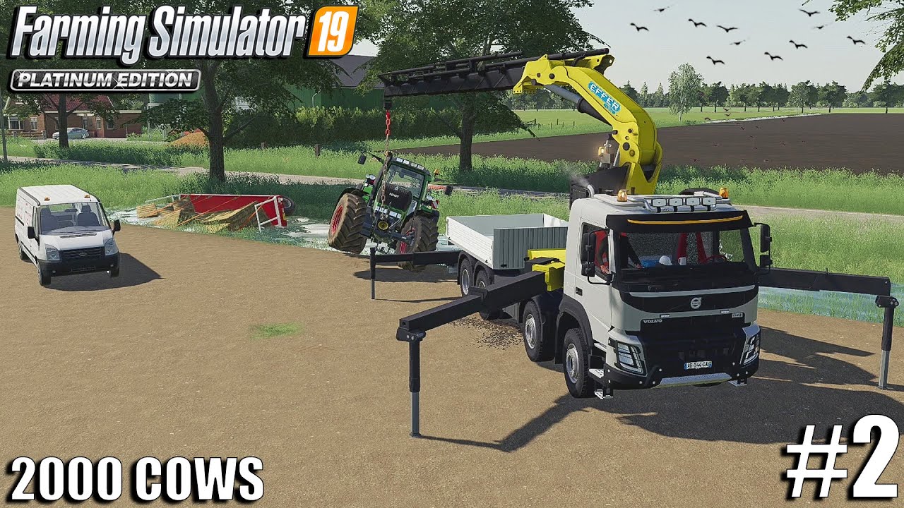 Saving Tractor from Water & Straw Bales| Tending to 2000 Cows Farm | Farming Simulator 19 | #2