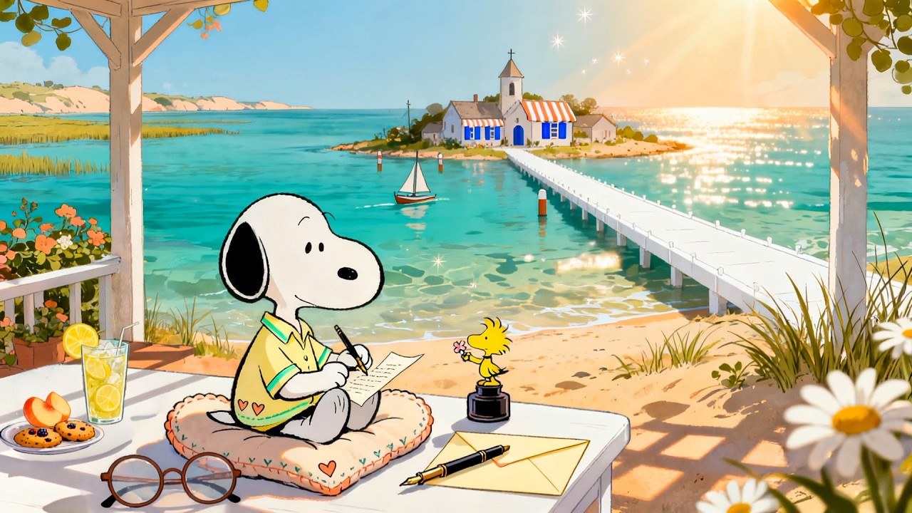 Snoopy&rsquo;s Sunny Seaside Writing ☀️🌊 Soft Summer Lofi Beats for Relax, Study & Rest