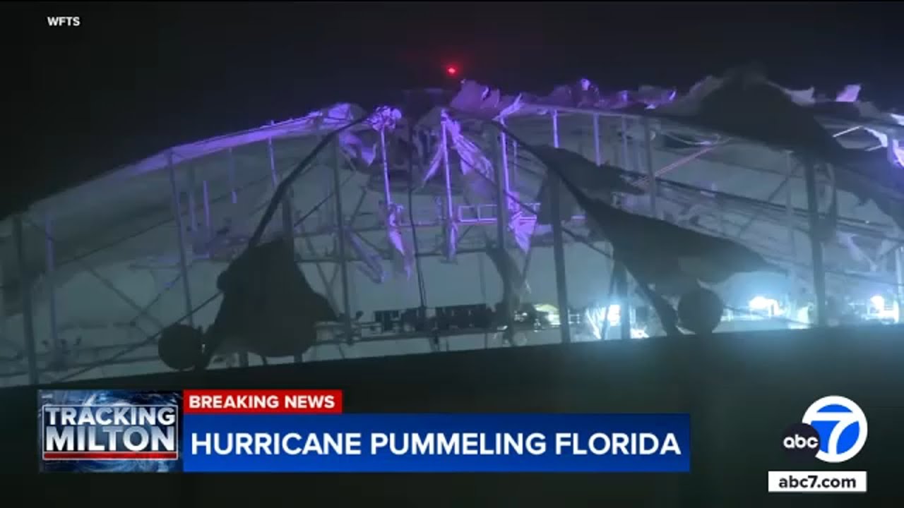 Portion of Tropicana Field roof torn off amid high winds from Milton