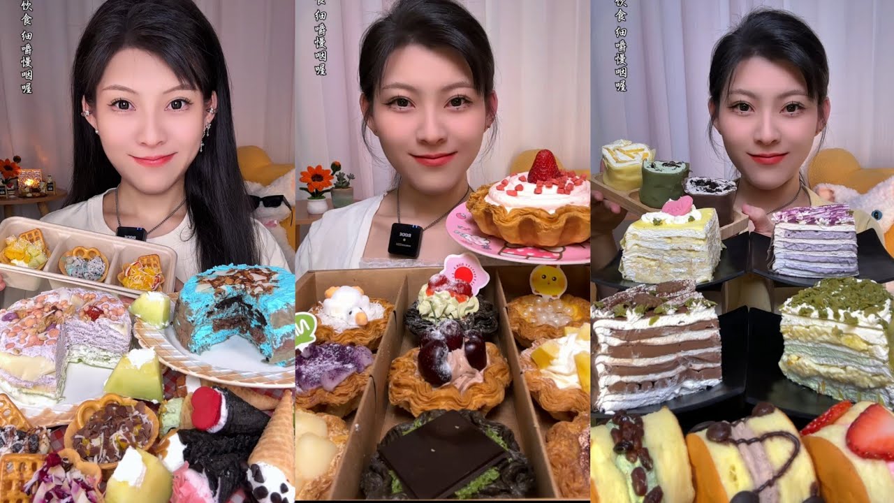 ASMR] Dessert Mukbang🎂🍦🍰🍮 (Creamy Crepe Cakes) 디저트 먹방 |Eating Sounds#cake #asmrcake #asmrcake