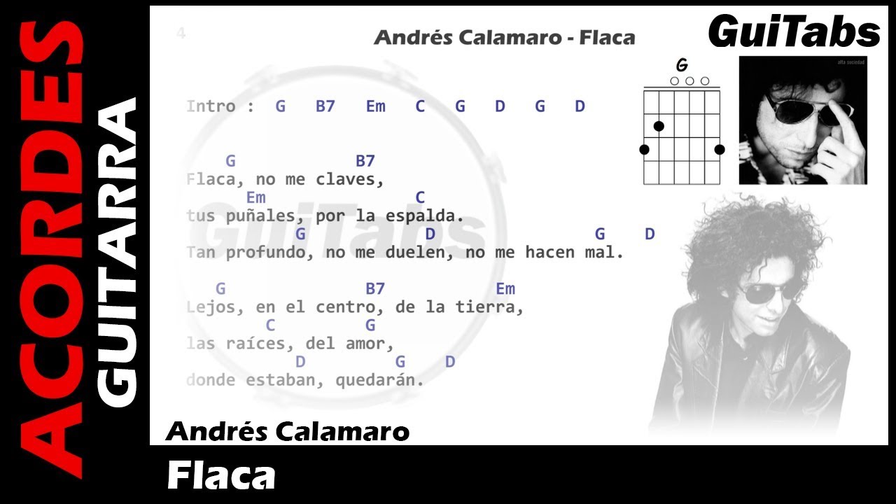 FLACA 👩 - Andrés Calamaro ( Letras - Acordes GUITARRA 🎸- Karaoke )