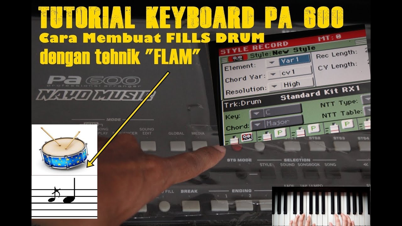 TUTORIAL STYLE KORG PA 600! CARA MEMBUAT FLAM DRUM FILL (DUAL CAM MODE)