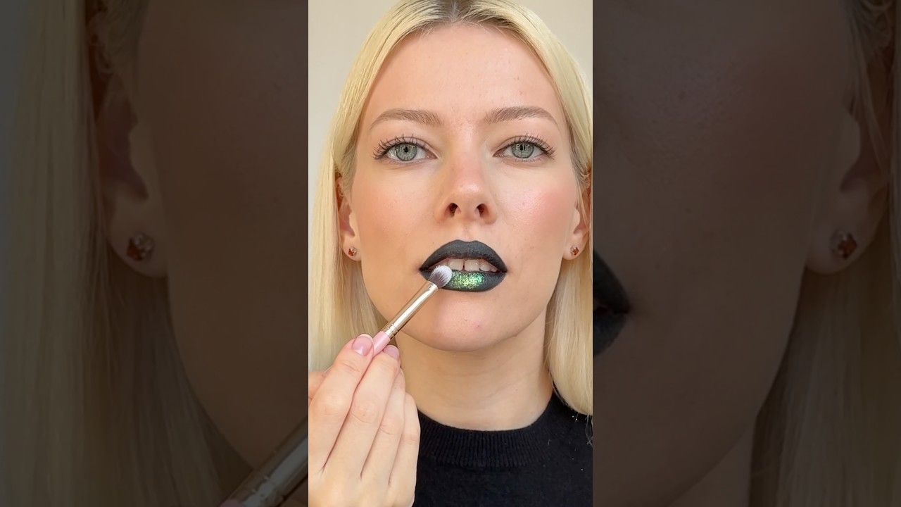 Transform the black lips into green duo chrome lipstick with Karla Cosmetics pigment