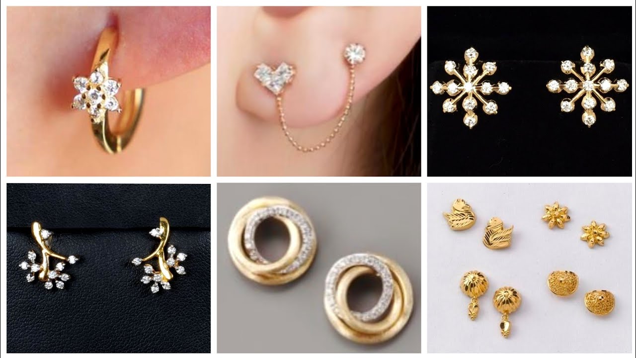 Sleek And Stylish Minimalist Gold Stud Earrings Designs - Light Weight Gold Stud