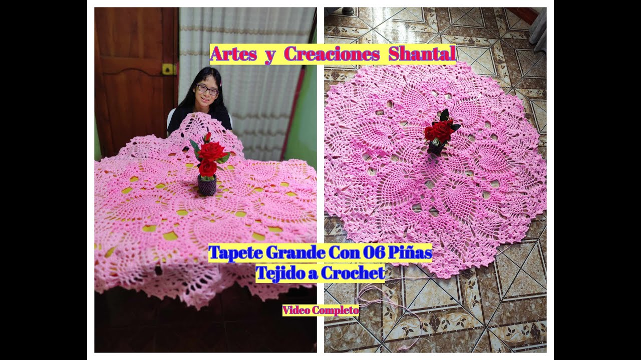 Hermoso Tapete Grande Con 06 Piñas Tejido a Crochet - Video Completo