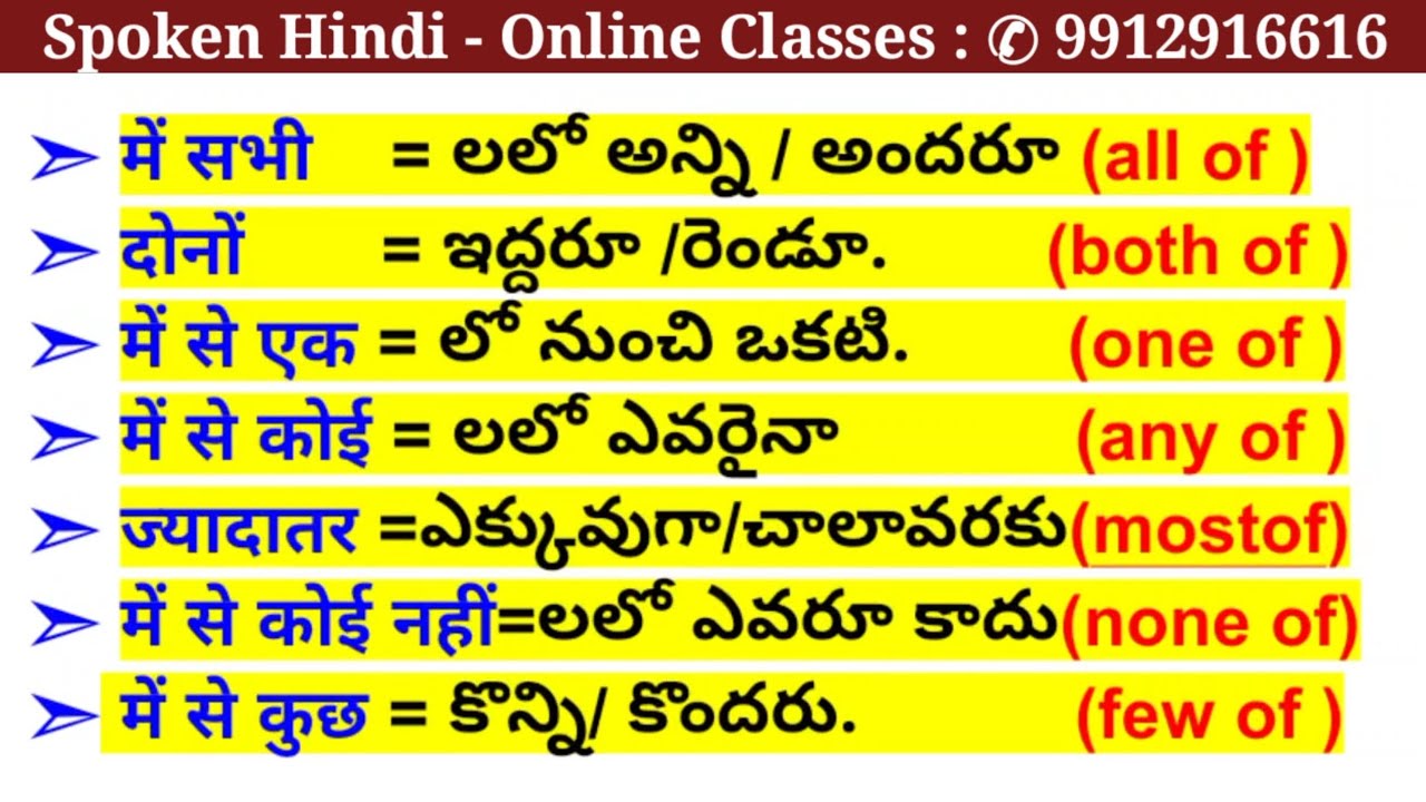 spoken hindi and telugu | Learn hindi through telugu | learn hindi