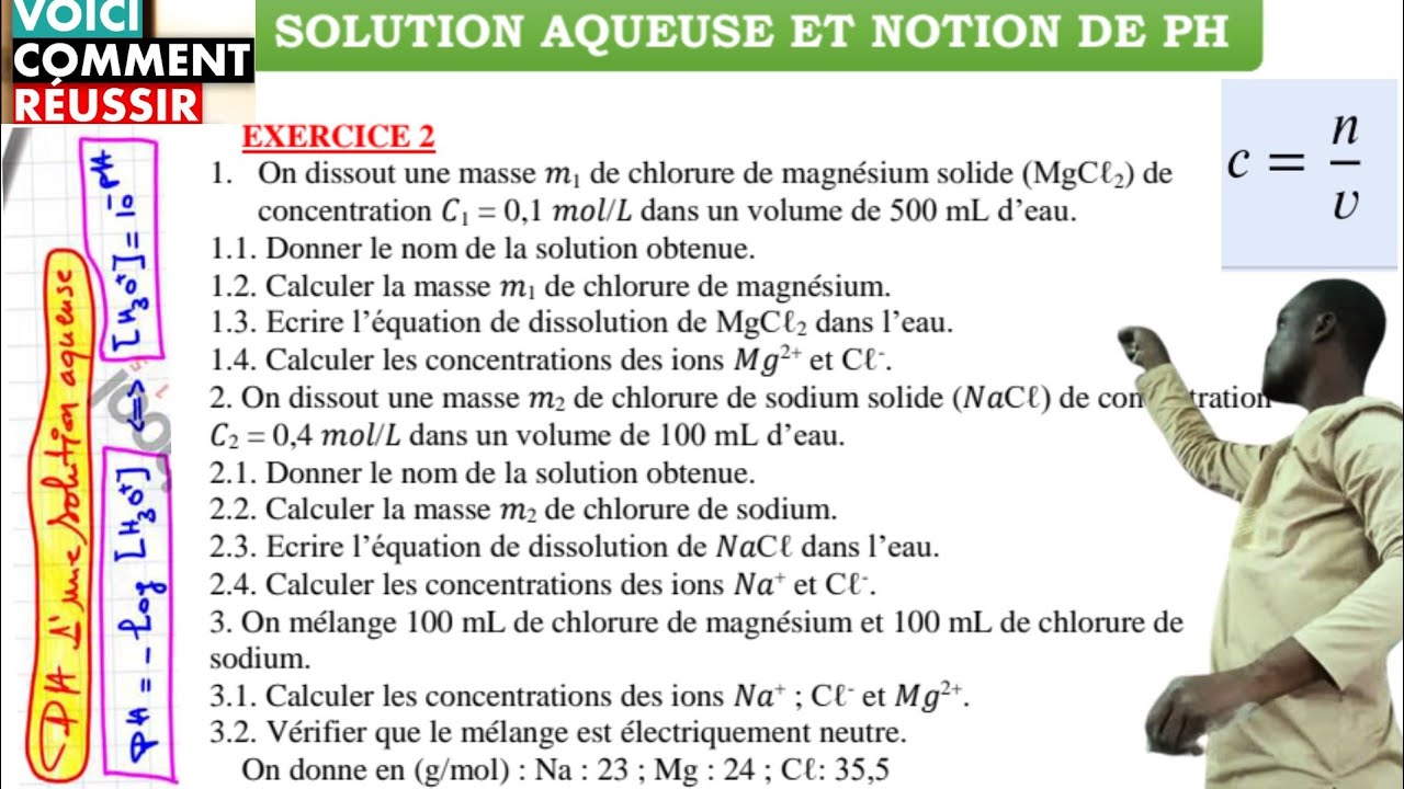 Solution aqueuse#Concentration#équations# masse#électroneutralité de la solution