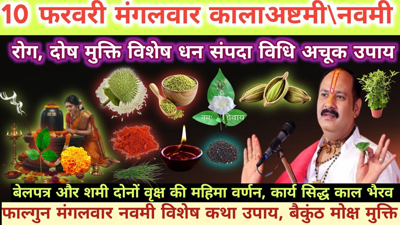 10 फरवरी मंगलवार कालाष्टमी \नवमी तिथि || अष्टमी कथा उपाय महत्व, रोग, धन संपदा, || कार्य सिद्ध  