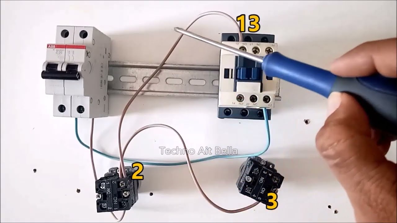 contacteur avec Boutons marche arrêt     شرح مبسط لتوصيل الكونتاكتور  on/off push buttons