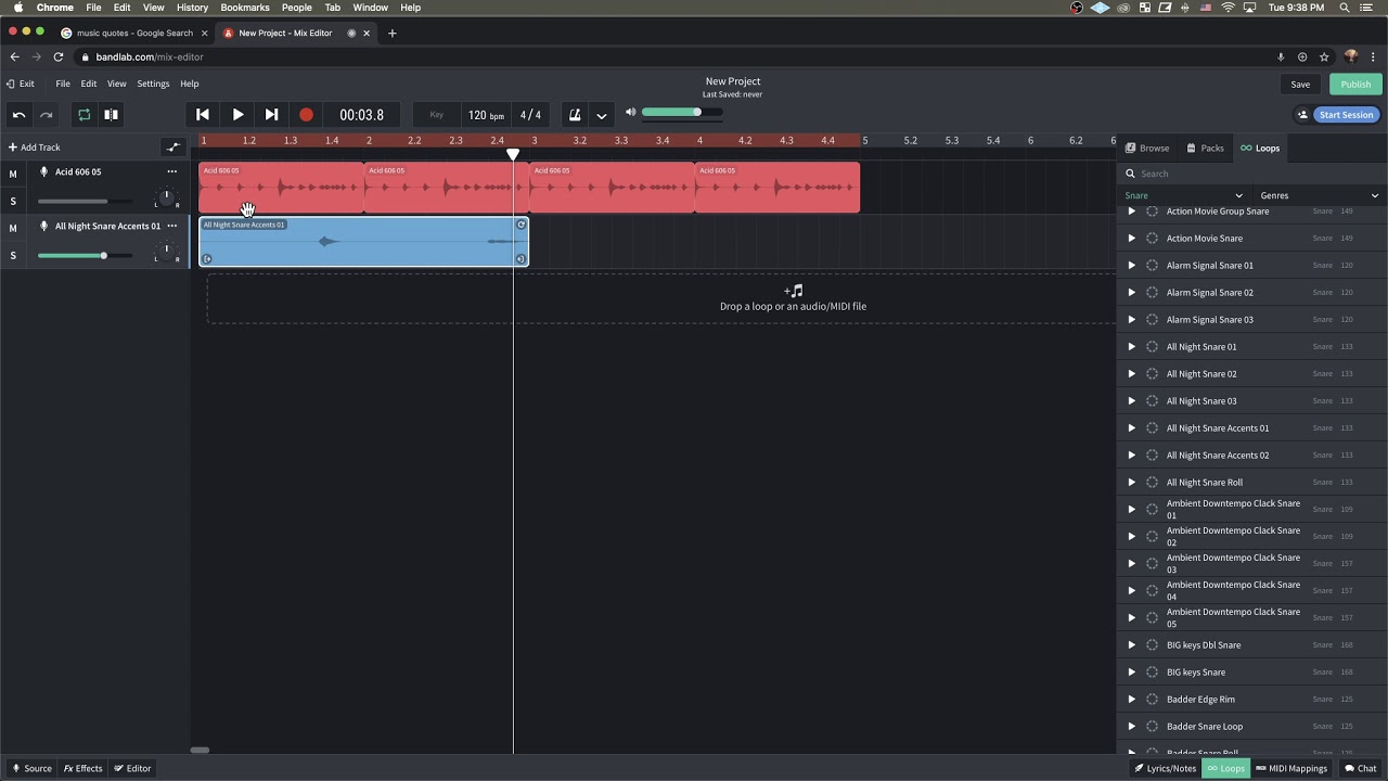 Arranging loops in Bandlab