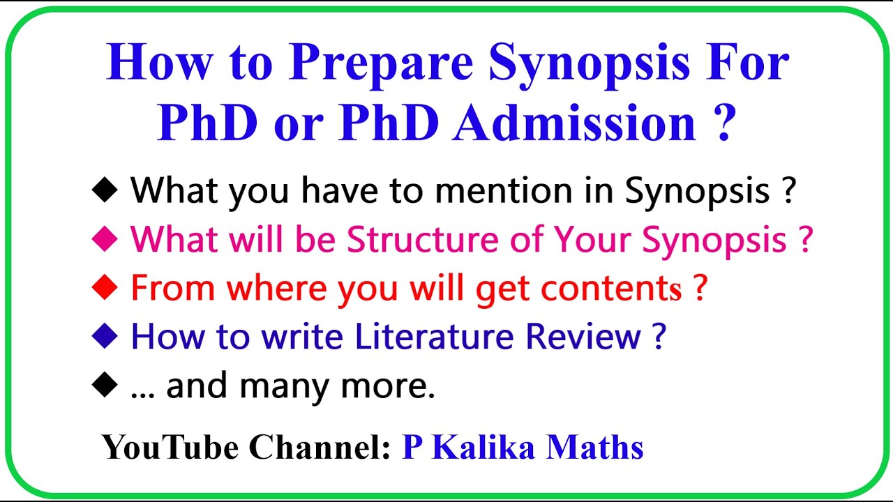 How to Prepare Synopsis For PhD and PhD Admission ? (Each & Every Contents Explained in Hindi)