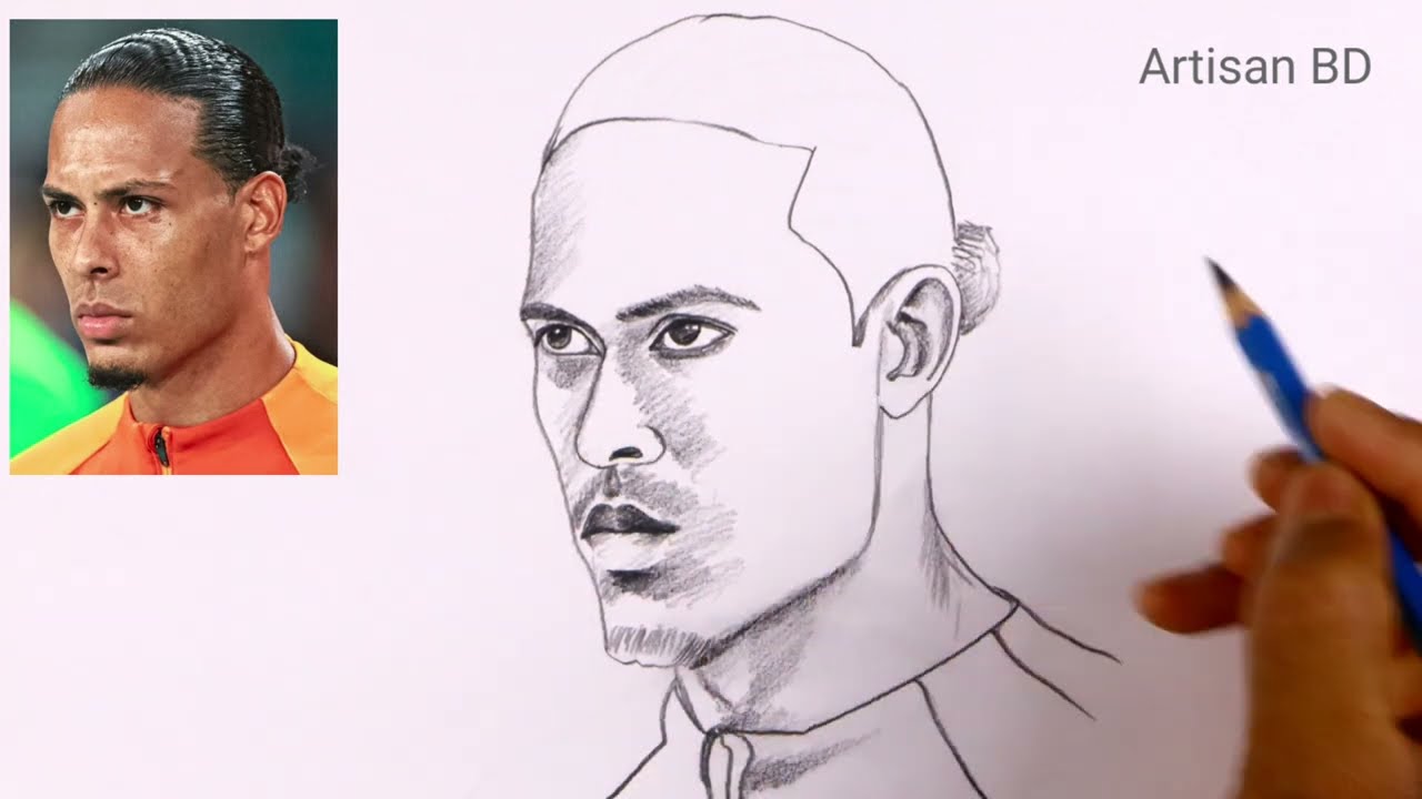 Pencil Sketch of Virgil Van Dijk Netherland player || Easy Ideas Face Step by step Drawing