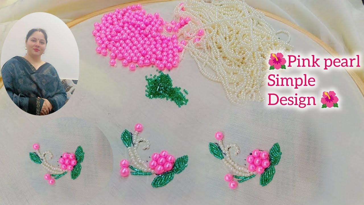 Simple hand embroidery design with pink pearl #pssuitcollection 