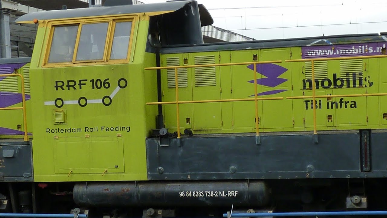 106, RRF , ex-NMBS 7387, in actie, rangeren en stationair, station Rotterdam Centraal, 8-8-2012