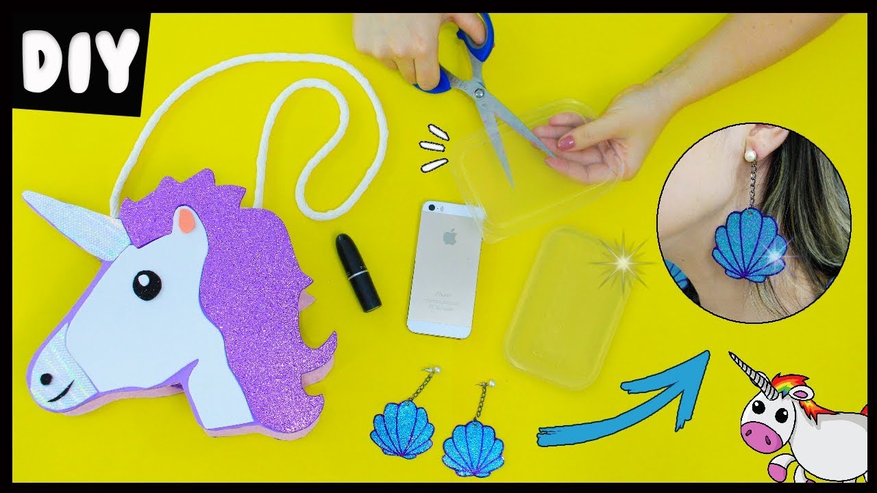 DIY's DO LIXO AO LUXO ♻️🦄 Bolsa Unicórnio de Papelão, Brinco de Sereia | Jessika Taynara