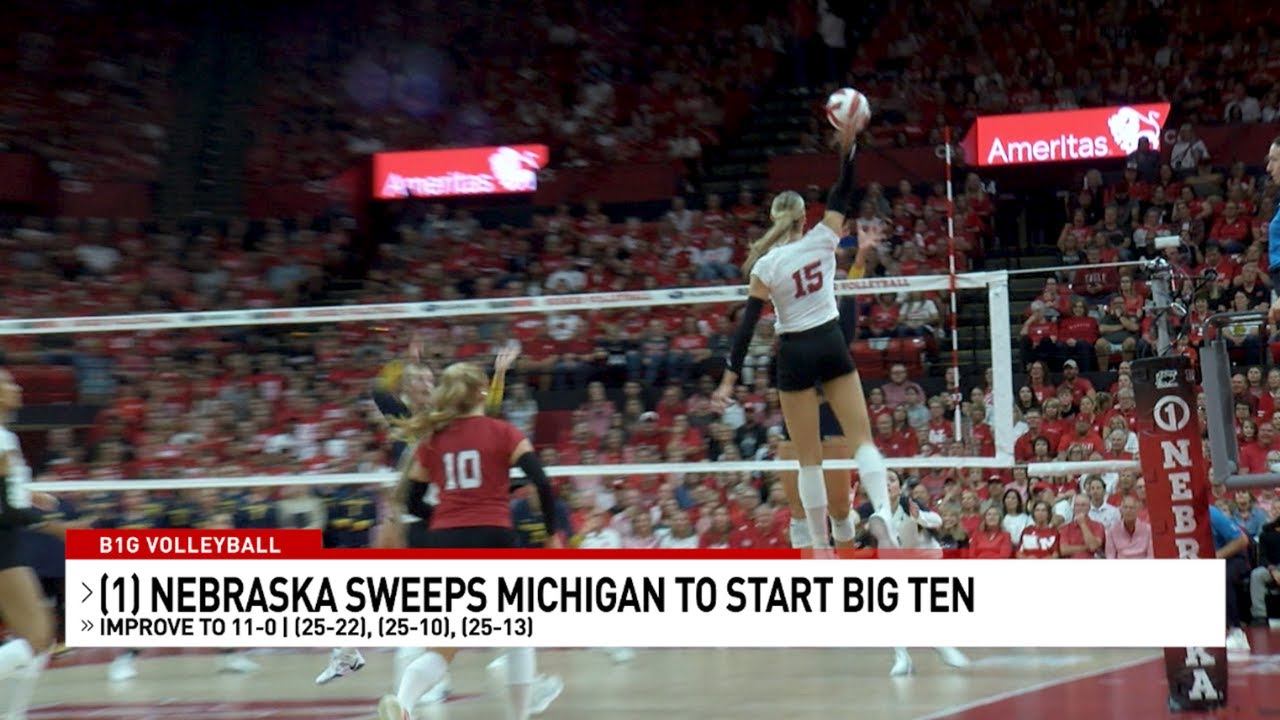 Небраска побеждает Мичиган в открытом волейбольном матче Big Ten и остаётся непобеждённой
