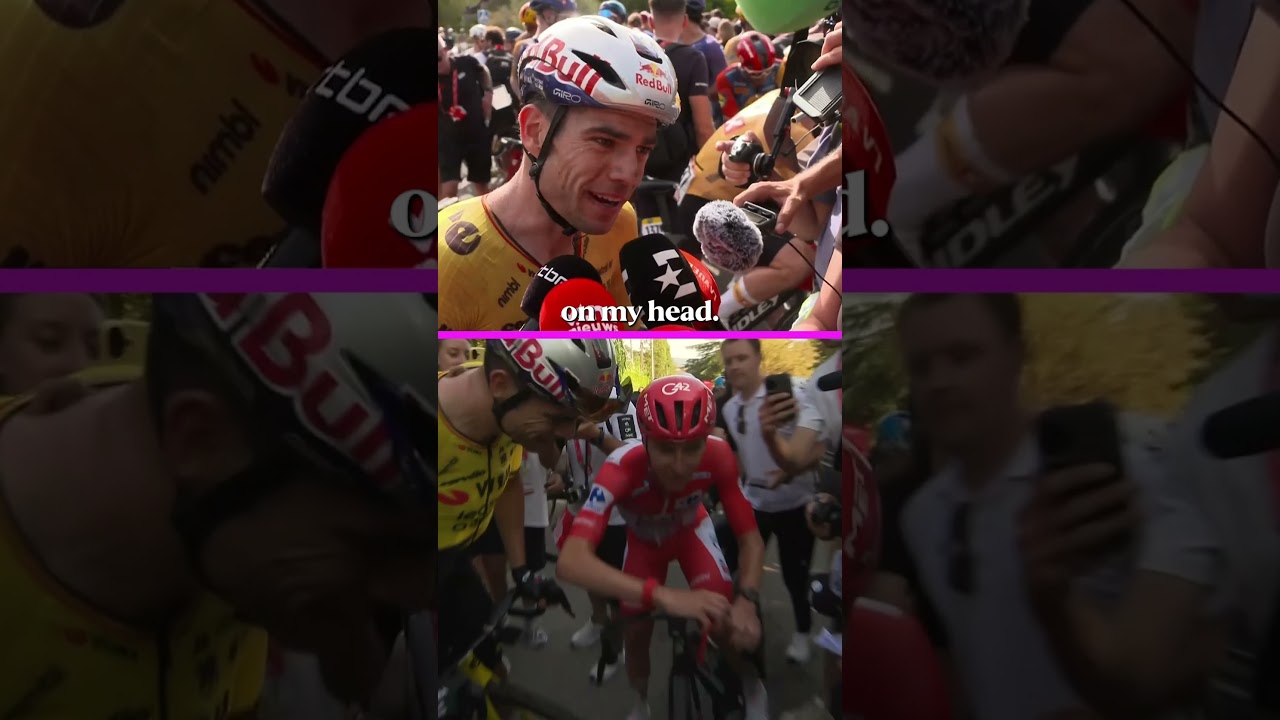We think Wout will be asking his son for Pogacar's glasses ahead of Stage 6 🕶️😂  #cycling #lavuelta