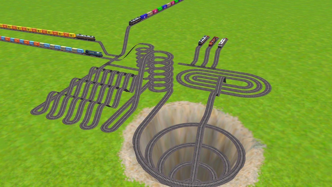 THREE RAILS CROSSING ON SPRING CHASM RAILROAD TRACKS ZIG ZAG TRACKS | train wold4 simulator 