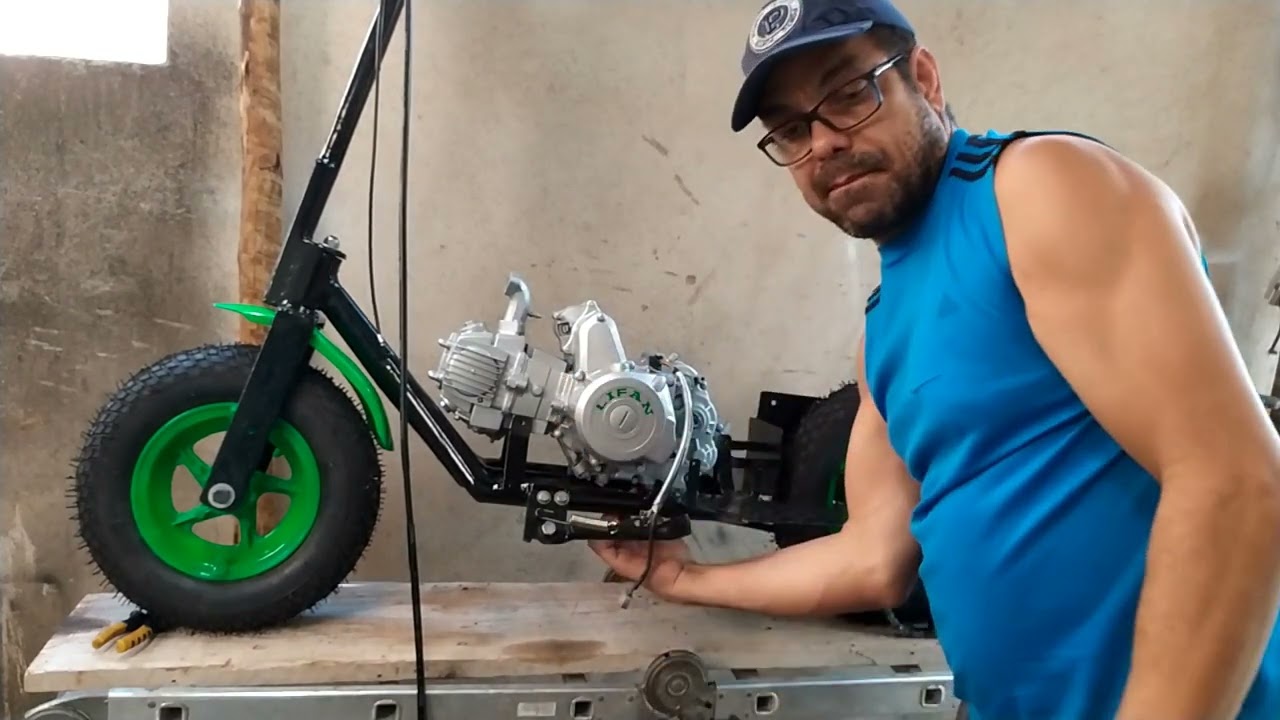 Montagem final patinete caseiro motor de  Biz.
