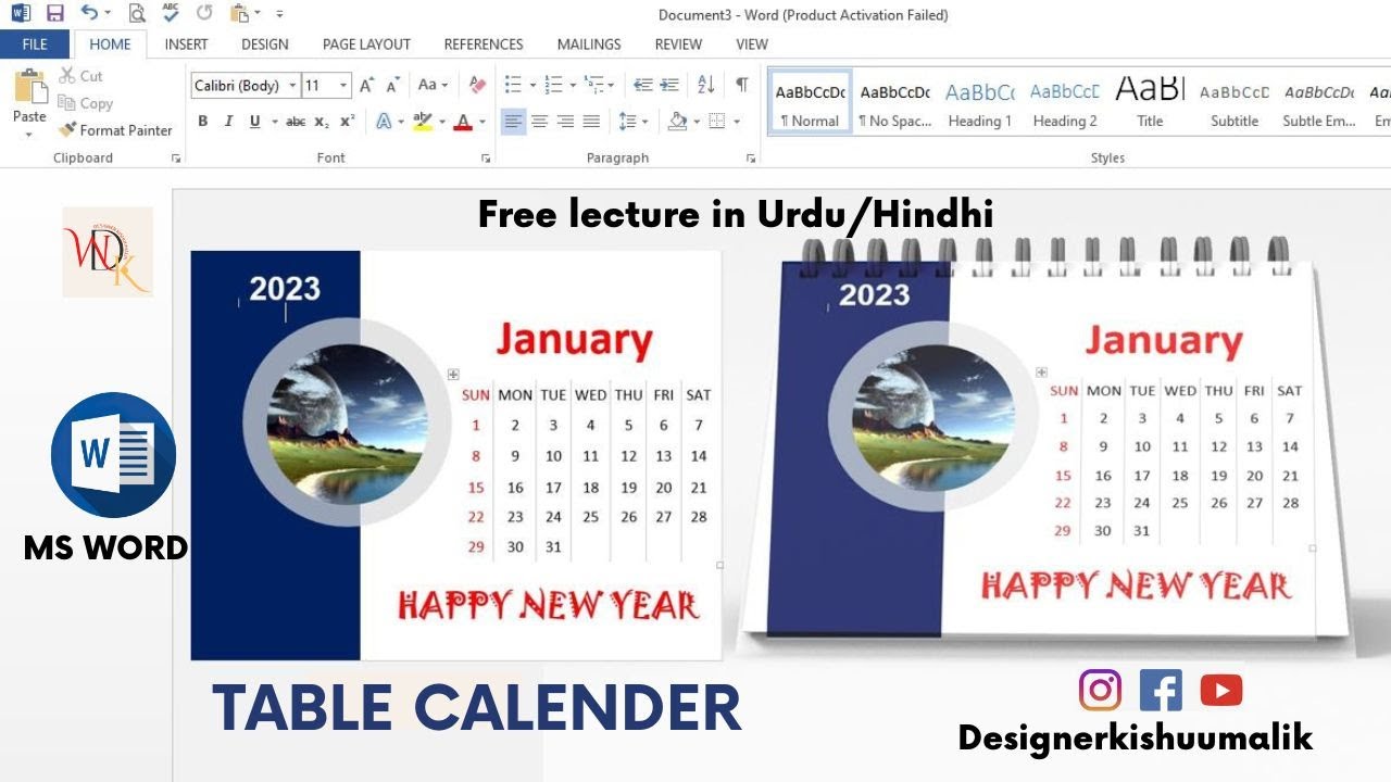 How to Create a Table Calendar Design in Microsoft Word | Desk Calendar Design in MS Word