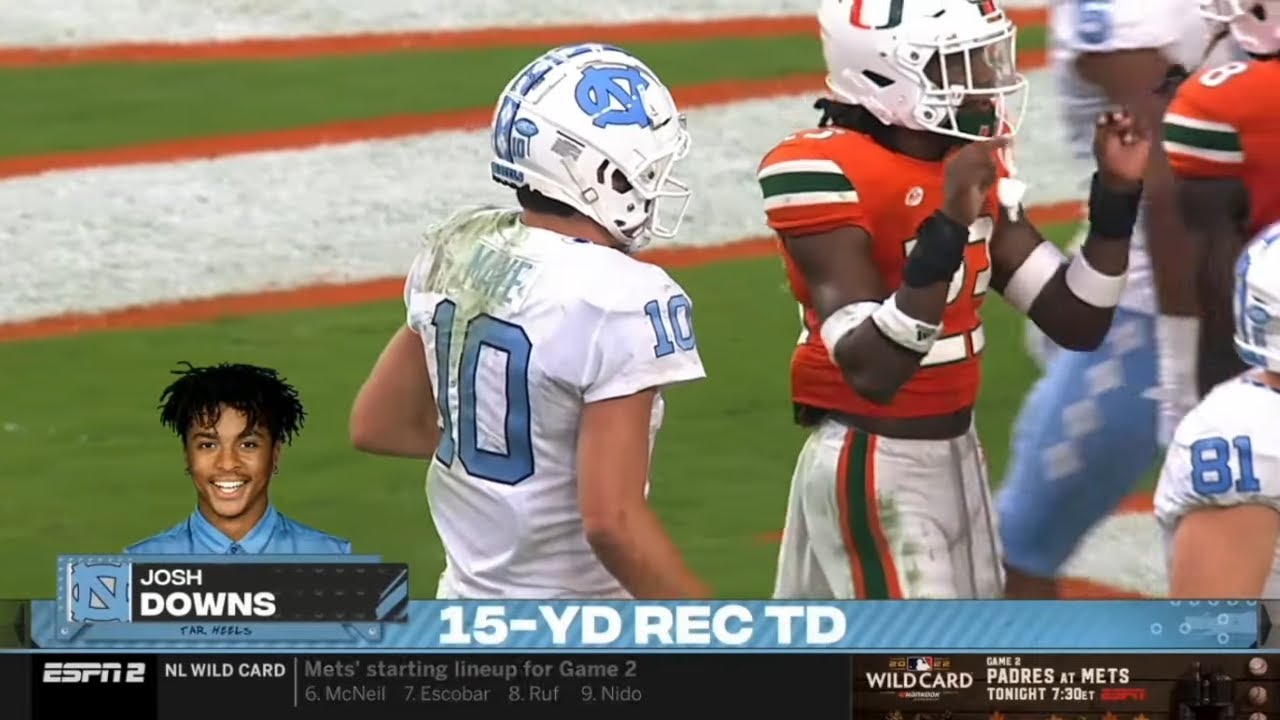 North Carolina QB Drake Maye ABSURD TD Pass vs Miami | 2022 College Football