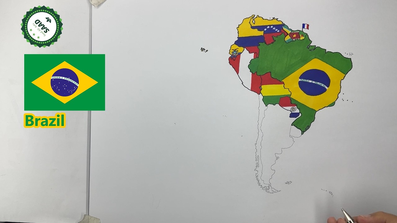 Drawing South America flag map | 2026 South America Flag map drawing