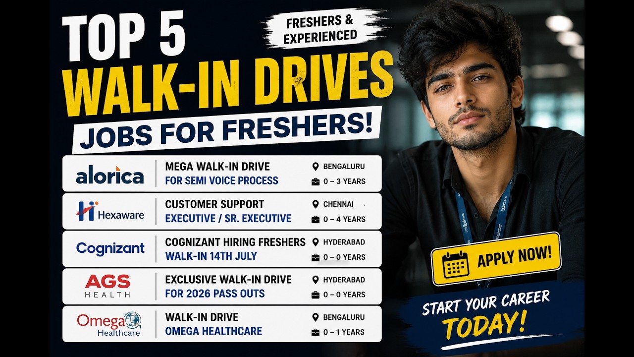 Top 5 Walk-In Jobs 2026 | Cognizant, Alorica, Hexaware, AGS Health & Omega Healthcare
