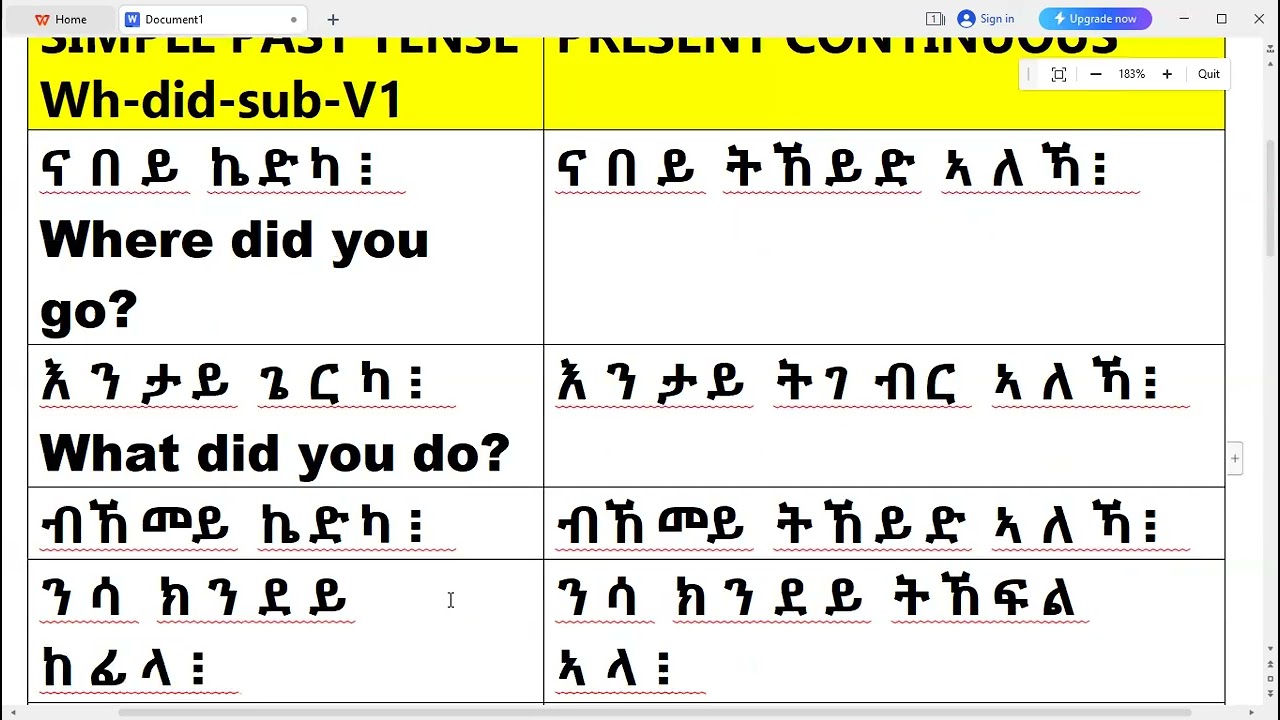 ኣዝዩ ብሉጽ ትምህርቲ ምስ ብሉጻት ተማሃሮና፥  PRACTICE ON FORMING QUESTIONS USING SIMPLE PAST AND PRESENT CONTINUOUS